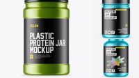 7970+ Matte Metallic Protein Jar With Paper Label PSD Mockup Smart PNG Image