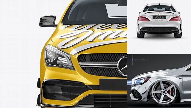 7972+ Mercedes CLA 45 AMG PSD Mockup Front View Advanced and Editable PSD Template Free