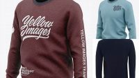 7977+ Men's Heather Crew Neck Sweatshirt Front Half Side View Photoshop Resource Free