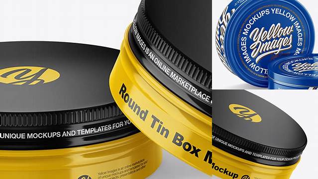 7977+ Two Glossy Round Tin Boxes PSD Mockup Smart Object PSD Template