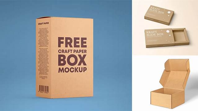 7978+ Matte Kraft Paper Box PSD Mockup Front View High-Angle Shot Fully Customizable Mockup PSD Free