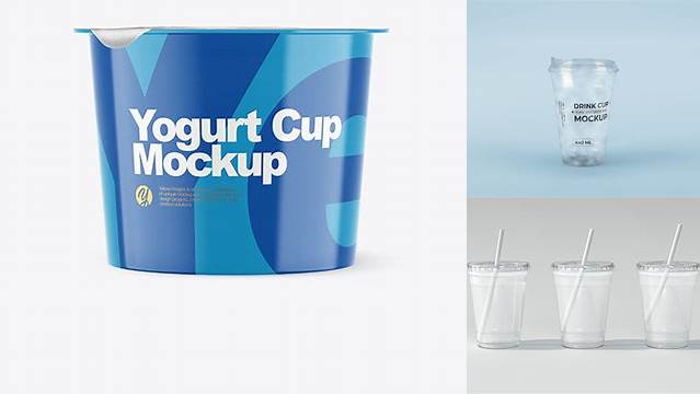 7984+ Glossy Plastic Cup with Foil Lid PSD Mockup Front View Versatile and Elegant PSD File