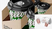 7984+ Kraft Coffee Cup Holder with Glossy Cups PSD Mockup Downloadable PSD Design Template