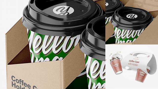 7984+ Kraft Coffee Cup Holder with Glossy Cups PSD Mockup Downloadable PSD Design Template