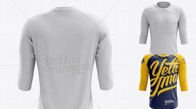 7996+ Men's Baseball Tee with 3/4 Sleeves PSD Mockup Front View Editable Graphic Free PSD