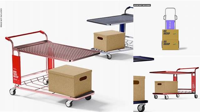 7998+ Hand Truck With Boxes PSD Mockup Front View Modern PSD Templates