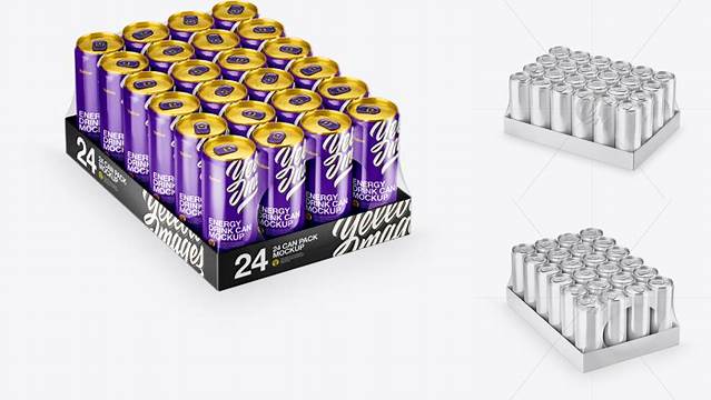 7999+ Transparent Pack with 24 Glossy Aluminium Cans PSD Mockup Customizable Layered Design PSD