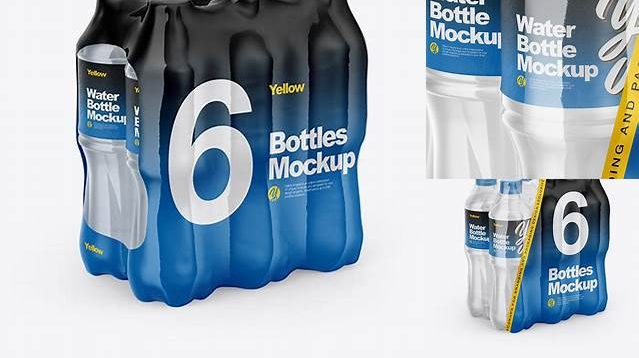 8003+ Transparent Shrink Pack with 6 Plastic Bottles PSD Mockup Half Side View Creative Layered Mockup Freebie