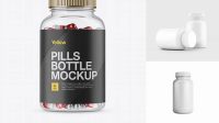 8004+ Clear Plastic Bottle With Metallic Pills PSD Mockup Front View Download Now Free PSD Template