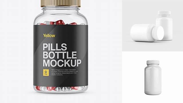 8004+ Clear Plastic Bottle With Metallic Pills PSD Mockup Front View Download Now Free PSD Template