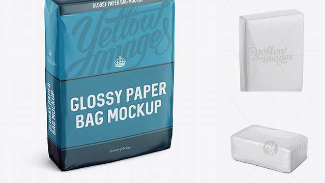 8005+ Glossy Paper Bag PSD Mockup Halfside View High-Angle Shot Free Mockup PSD Template