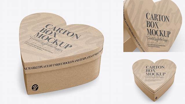 8007+ Heart Shaped Kraft Box PSD Mockup Half Side View High-Angle Shot Advanced Photoshop Template