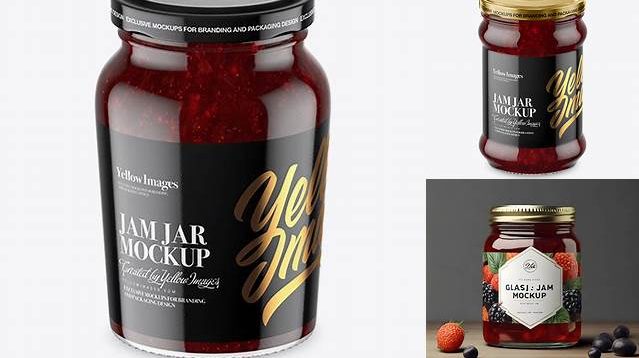 8013+ Clear Glass Jar with Cranberry Jam PSD Mockup High-Angle Shot Unique and Editable PSD