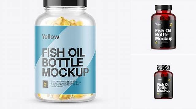 8015+ Clear Fish Oil Bottle PSD Mockup Front View Layered PSD for Easy Editing