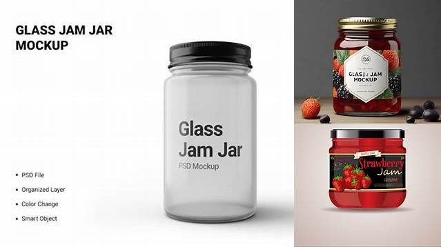 8018+ Glass Strawberry Jam Jar PSD Mockup Front View Premium Mockup Freebie