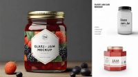 8021+ Glass Berry Jam Jar PSD Mockup Front View Versatile Photoshop File