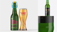 8023+ Green Glass Bottle With Lager Beer PSD Mockup High-Resolution Graphic