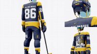 8023+ Men’s Full Ice Hockey Kit with Visor PSD Mockup Hero Back Shot Unique High-Resolution Design Freebie