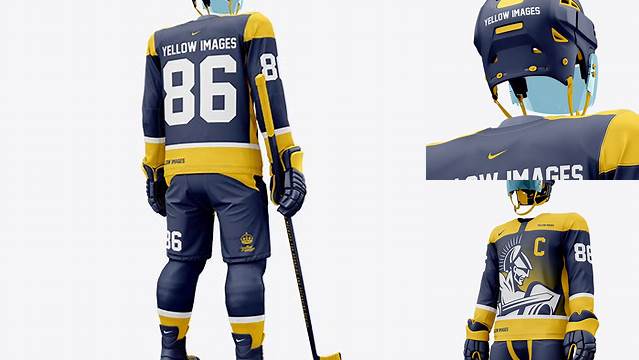 8023+ Men’s Full Ice Hockey Kit with Visor PSD Mockup Hero Back Shot Unique High-Resolution Design Freebie