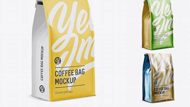 8028+ Matte Coffee Bag with a Tin-Tie PSD Mockup Halfside View Layered PSD File Free Download