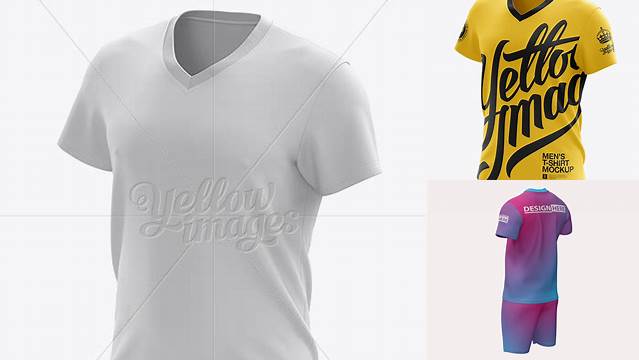 8028+ Men's V-Neck T-Shirt PSD Mockup Halfside View Modern Photoshop Resource