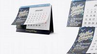 8030+ 12 Months Desk Tent Calendar PSD Mockup Half Side View Editable Graphic Free PSD