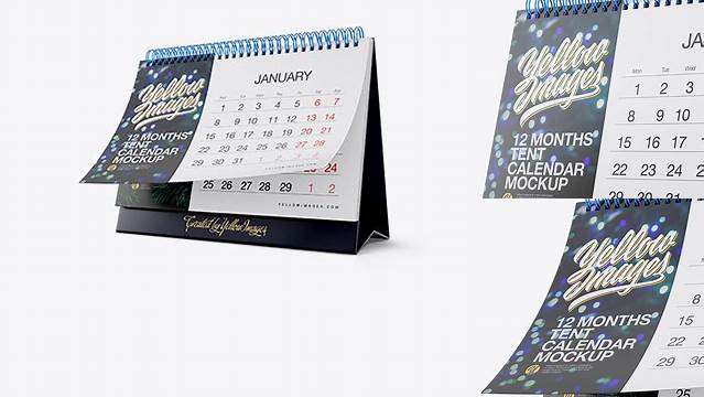 8030+ 12 Months Desk Tent Calendar PSD Mockup Half Side View Editable Graphic Free PSD