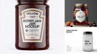 8030+ Clear Glass Jar with Raspberry Jam PSD Mockup High-Angle Shot Best Free Mockup PSD