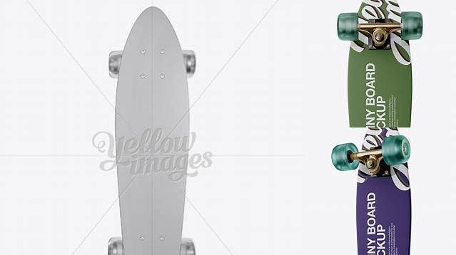 8030+ Penny Board with Transparent Wheels PSD Mockup Front View Modern Photoshop Resource