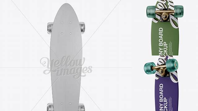 8030+ Penny Board with Transparent Wheels PSD Mockup Front View Modern Photoshop Resource