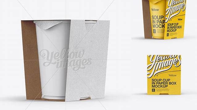 8030+ Soup Cup in Paperboard Box PSD Mockup / Side View Eye-Level Shot Modern PSD Templates