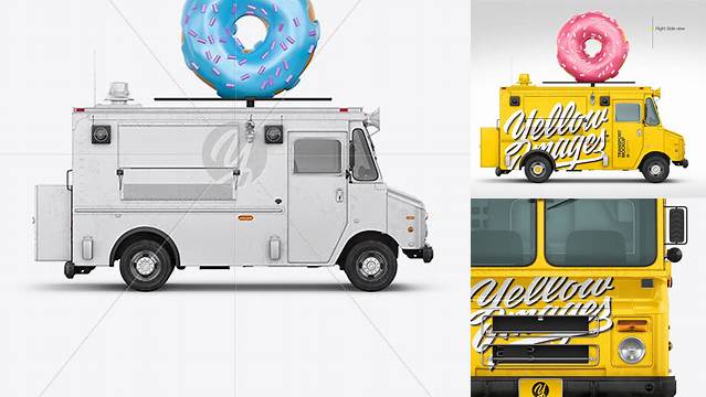 8033+ Foodtruck with Donut PSD Mockup Front View Editable Graphic Free PSD