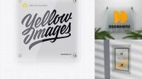 8034+ Square Glass Nameplate with Round Corners PSD Mockup Front View Smart Layer Mockup Free