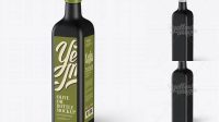 8037+ 0.75L Black Matte Olive Oil Bottle PSD Mockup Halfside View High-Angle Shot Elegant and Stylish Free PSD