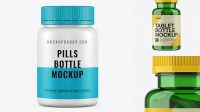 8037+ Green Pill Bottle PSD Mockup Front View Layered Photoshop Template