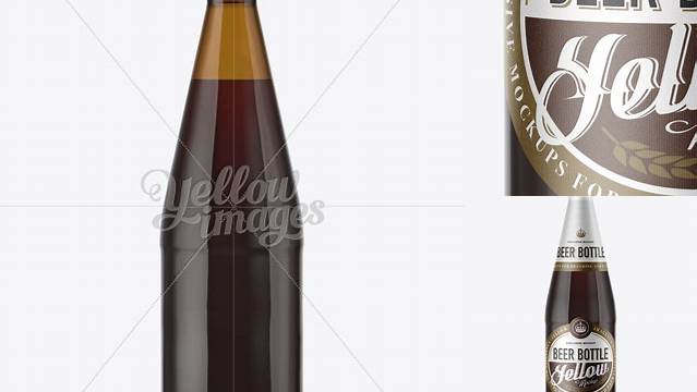 8038+ 568ml Amber Glass Bottle with Red Ale PSD Mockup Editable and Customizable PSD