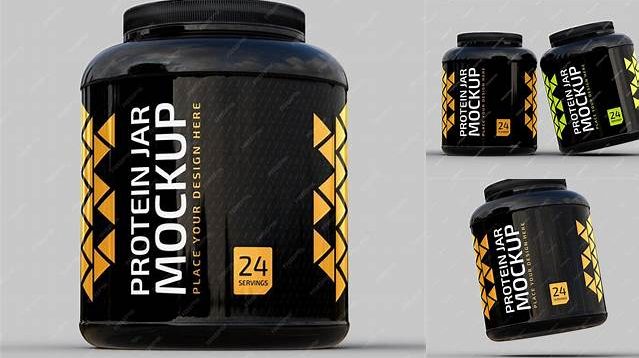 8038+ Chrome Protein Jar PSD Mockup Customizable Layered Design PSD