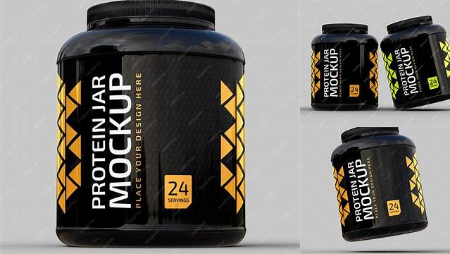 8038+ Chrome Protein Jar PSD Mockup Customizable Layered Design PSD