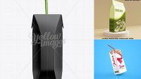 8044+ 250ml Black Juice Carton Package with Straw PSD Mockup Advanced Photoshop Design Free