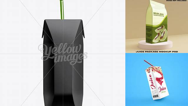 8044+ 250ml Black Juice Carton Package with Straw PSD Mockup Advanced Photoshop Design Free