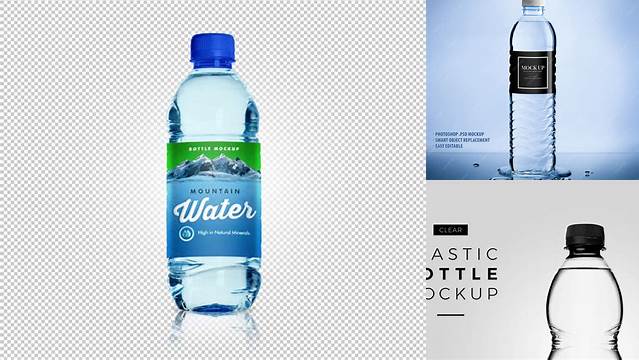 8047+ White Plastic PET Bottle with Water PSD Mockup Download Customizable PSD