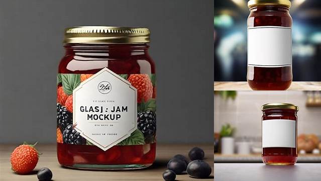 8050+ Glass Jar With Dark Berry Jam PSD Mockup High-Angle Shot Exclusive Free Photoshop Mockup