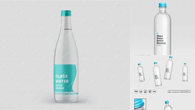 8053+ Glass Water Bottle PSD Mockup High-Resolution Editable PSD