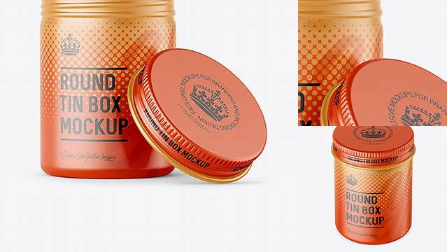 8054+ 100ml Round Tin Box with Matte Finish PSD Mockup High-Angle Shot Creative Layered Design File