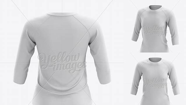 8060+ Women's Baseball Tee with 3/4 Sleeves PSD Mockup Back View Custom Graphic Resource Free Download