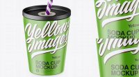 8064+ Matte Soda Cup With Straw PSD Mockup High-Angle Shot PSD Download