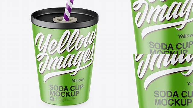 8064+ Matte Soda Cup With Straw PSD Mockup High-Angle Shot PSD Download