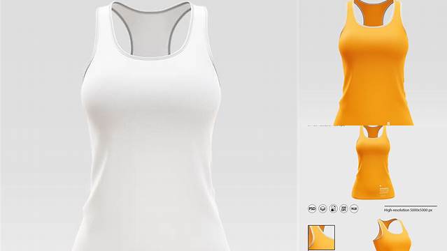 8065+ Women`s Tank Top PSD Mockup Front View Smart Object Free Photoshop File