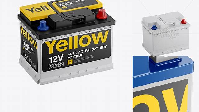 8066+ Car Battery PSD Mockup Halfside View High-Angle Shot Elegant Photoshop Mockup