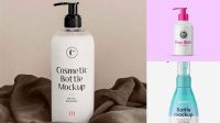 8066+ Glossy Cosmetic Bottle With Pump PSD Mockup High-Angle Shot Professional Photoshop Design Freebie